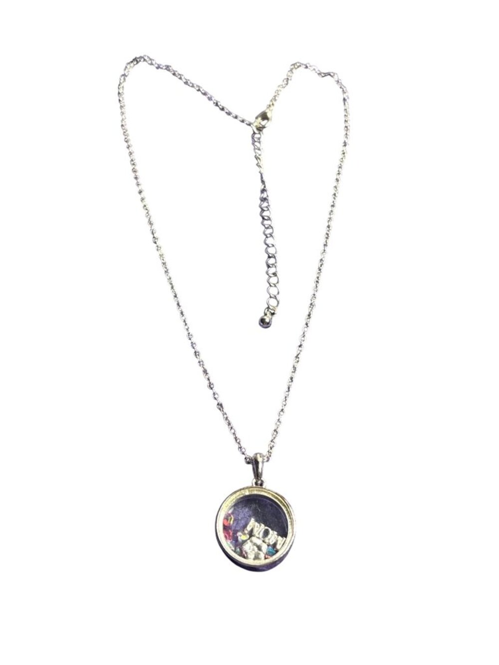 Circle Charm Pendant Necklace Mom Flower Rhinestones 17 - 20 inches Long